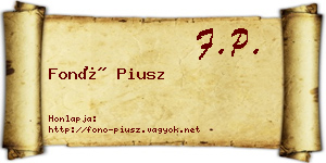 Fonó Piusz névjegykártya